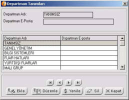 CrystalInfo Departman Tanımları